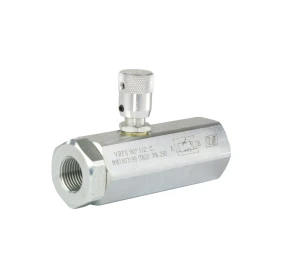 VRFU 90C hordós szelep állítható fojtószeleppel egy irányba. Menetekkel: 1/2”, térfogatáram: 28L/perc, maximális nyomás: 250bar  
