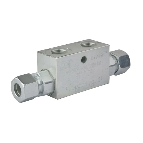Kettős VBPDE CC visszacsapó szelep „zár” kettős működésű hengerzár. Menet: 1/2” térfogatáram: 50L/perc maximális nyomás: 350bar