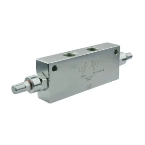 VBCD DE-A kétoldalú túlterheléses blokkoló overcenter szelep. Menetek: 1/4” térfogatáram: 25L/perc maximális nyomás: 350bar  