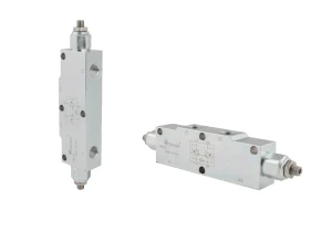 VBCD kétoldalú túlterheléses blokkoló counterbalance szelep. Menetek: 3/8” térfogatáram: 40L/perc maximális nyomás: 350bar 