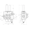 Hidraulikus elosztó 40L/perc 2-szekciós, elektromos szelep hidraulikus elválasztó 6/2 12V, joystick 1 gombbal, 2 Bowden-kötél a hidraulikus elosztóhoz - HT24