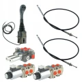 Hidraulikus elosztó 80L/perc 2-szekciós, 2 elektromos szelep hidraulikus elválasztó 6/2 12V, joystick 2 gombbal, 2 Bowden-kötél a hidraulikus elosztóhoz - HT24
