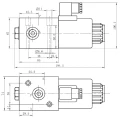 Elektromos működtetésű hidraulikus háromutas 3/2-es szelep menetek: 3/8” feszültség: 12V átáramlás: 50L/perc maximális nyomás: 210bar